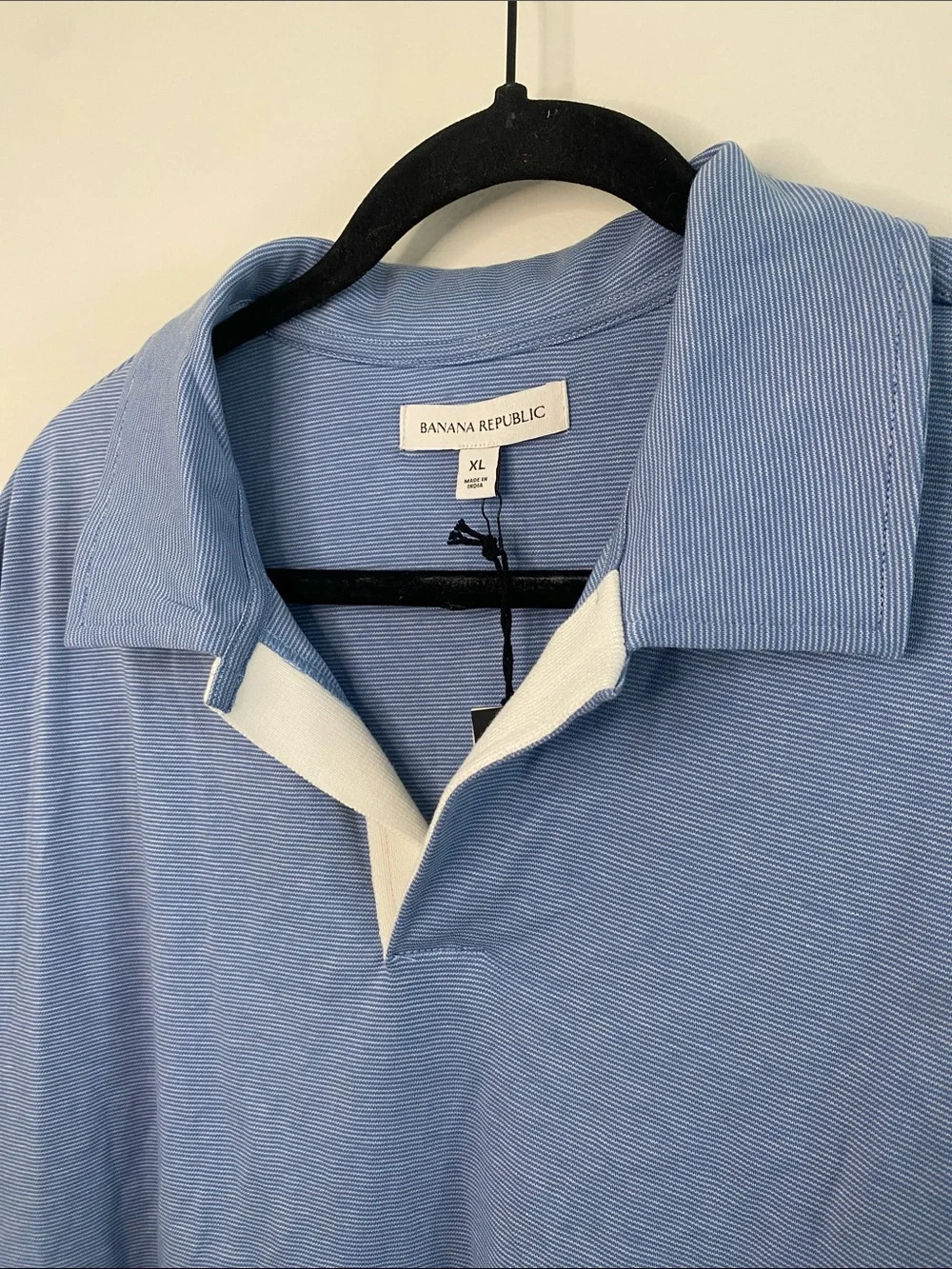 Banana Republic NWT Luxury-Touch Stripe Blue Stripe Polo Cotton Shirt XL